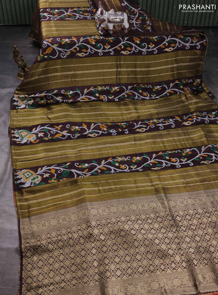 Coffee Brown & Orange Banarasi Silk - Patola Weaving