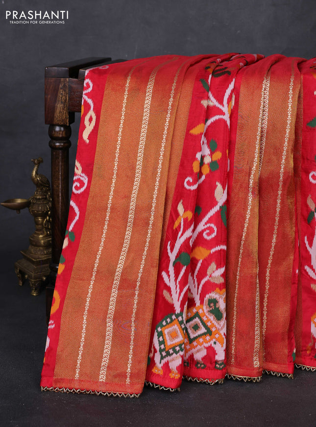 Red & Peach Banarasi Silk - Patola Weaving