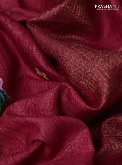 Red Pure Tussar Silk - Embroidery