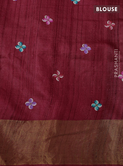 Red Pure Tussar Silk - Embroidery