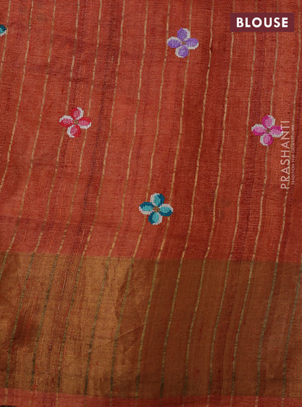 Orange Pure Tussar Silk - Embroidery