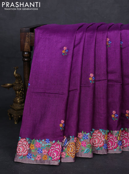 Purple Ombre Pure Tussar Silk - Embroidery
