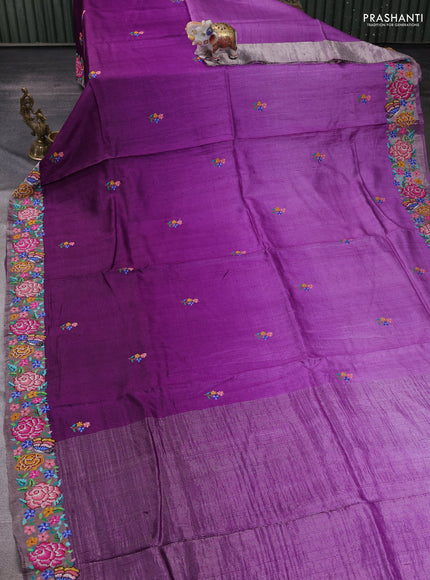 Purple Ombre Pure Tussar Silk - Embroidery