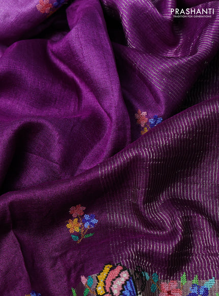 Purple Ombre Pure Tussar Silk - Embroidery