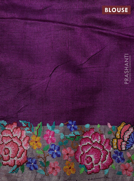 Purple Ombre Pure Tussar Silk - Embroidery