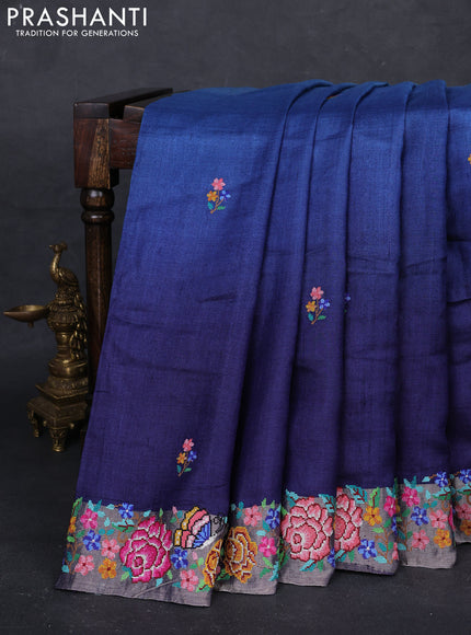 Blue Ombre Pure Tussar Silk - Embroidery
