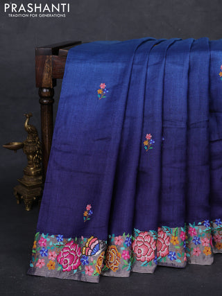 Blue Ombre Pure Tussar Silk - Embroidery