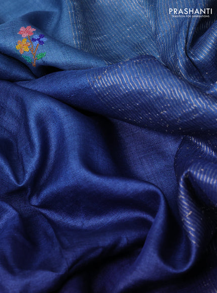 Blue Ombre Pure Tussar Silk - Embroidery