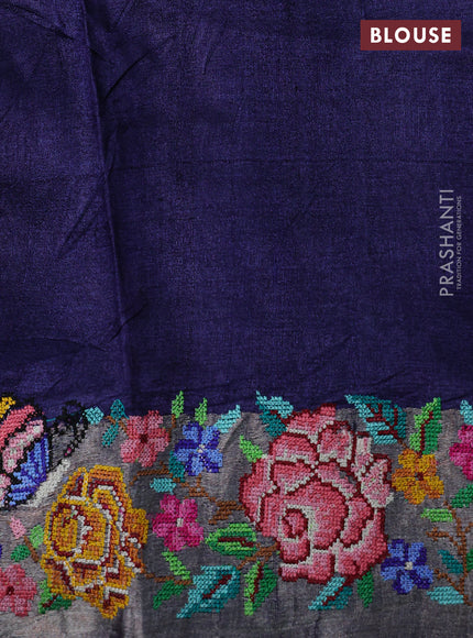 Blue Ombre Pure Tussar Silk - Embroidery
