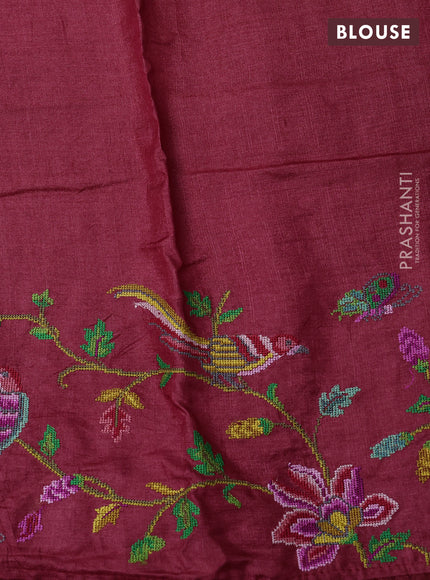 Red Pure Tussar Silk - Embroidery