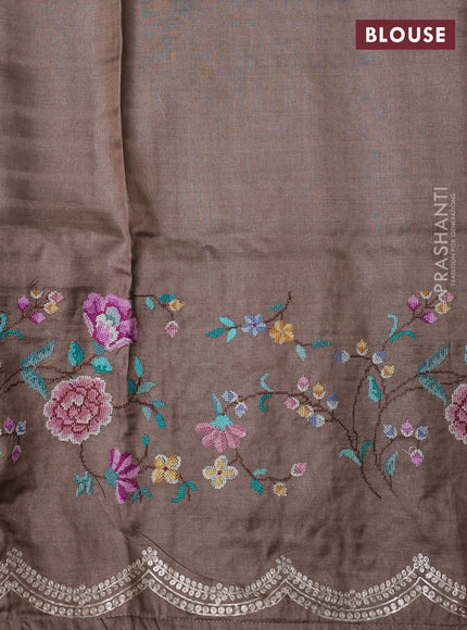 Pastel Brown Pure Tussar Silk - Embroidery