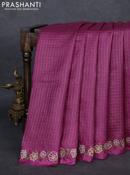 Magenta Pink Pure Tussar Silk - Embroidery