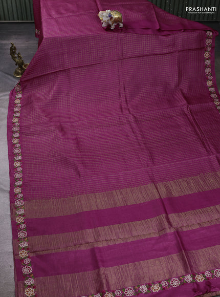 Magenta Pink Pure Tussar Silk - Embroidery