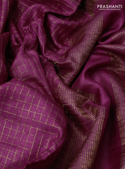 Magenta Pink Pure Tussar Silk - Embroidery