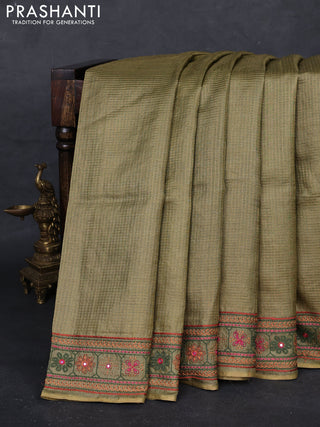 Elaichi Green Pure Tussar Silk - Embroidery