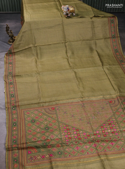 Elaichi Green Pure Tussar Silk - Embroidery