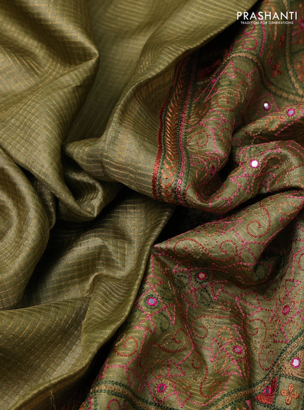 Elaichi Green Pure Tussar Silk - Embroidery