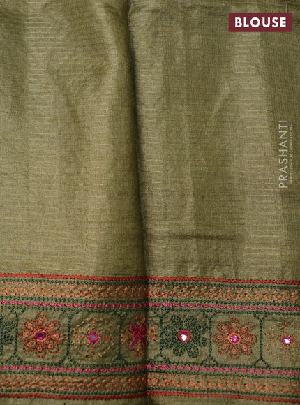 Elaichi Green Pure Tussar Silk - Embroidery