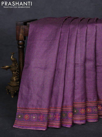 Purple Pure Tussar Silk - Embroidery