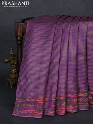 Purple Pure Tussar Silk - Embroidery