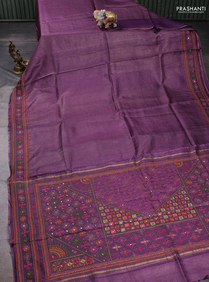 Purple Pure Tussar Silk - Embroidery