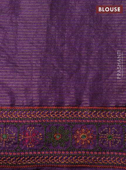 Purple Pure Tussar Silk - Embroidery