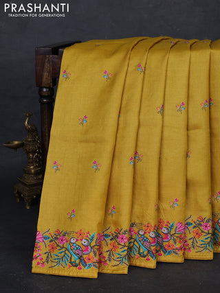 Mustard Yellow Pure Tussar Silk - Embroidery