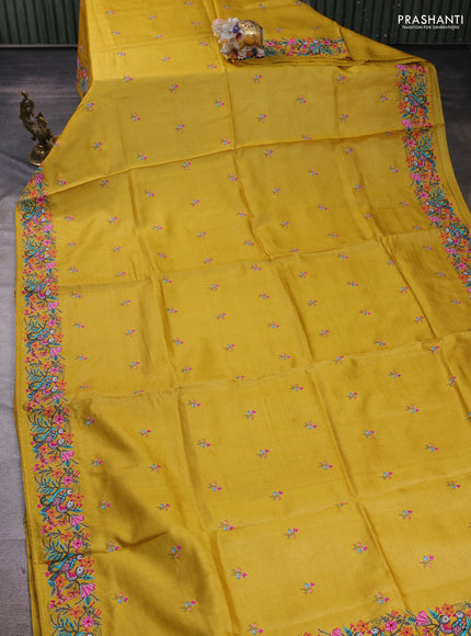 Mustard Yellow Pure Tussar Silk - Embroidery