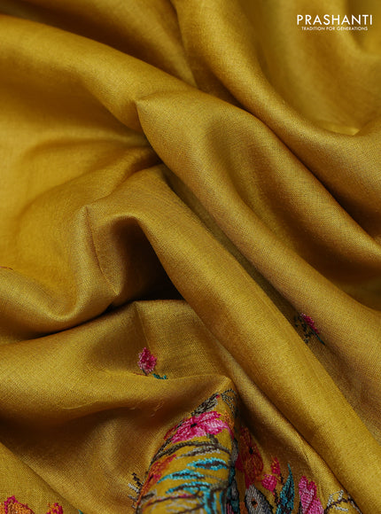 Mustard Yellow Pure Tussar Silk - Embroidery