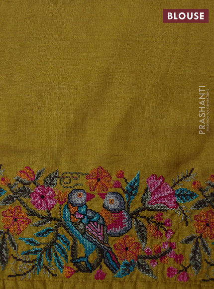 Mustard Yellow Pure Tussar Silk - Embroidery