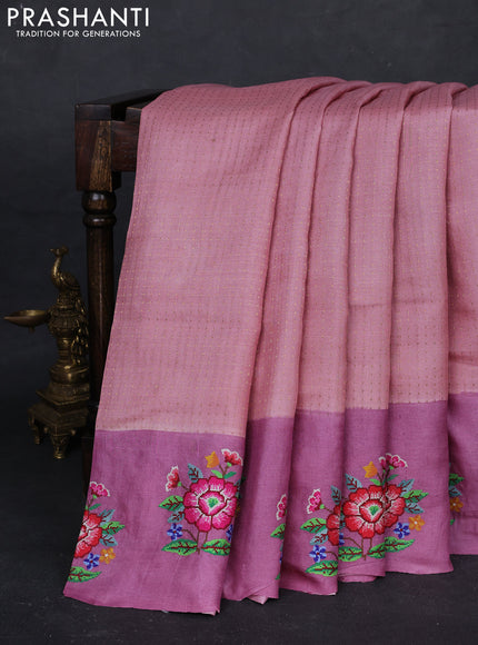 Peach & Mauve Pink Pure Tussar Silk - Embroidery