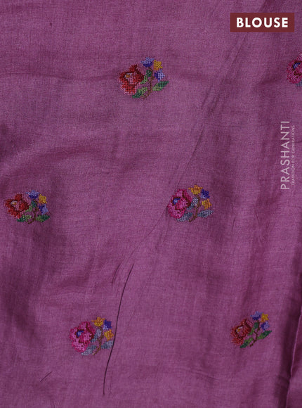 Peach & Mauve Pink Pure Tussar Silk - Embroidery