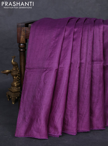 Purple & Beige Pure Tussar Silk - Embroidery