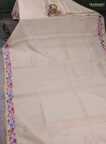 Cream Pure Tussar Silk - Embroidery