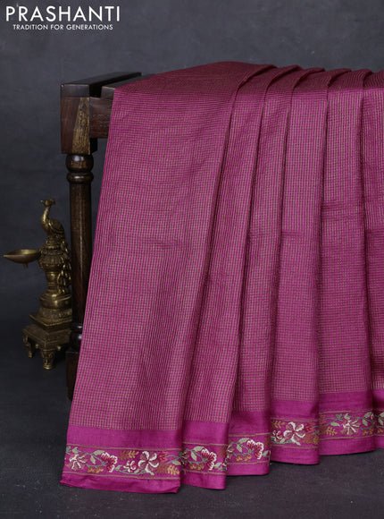 Magenta Pink Pure Tussar Silk - Embroidery