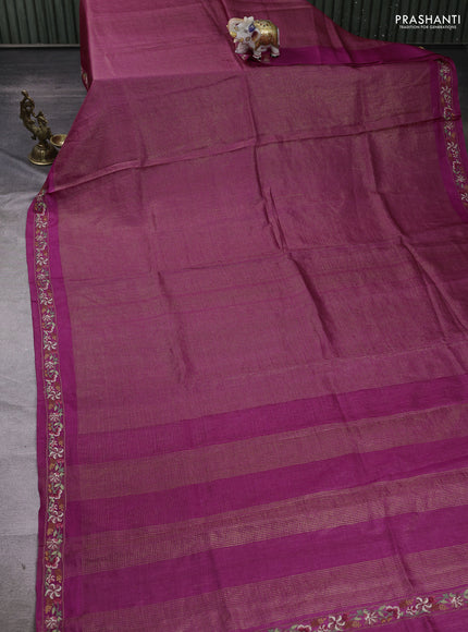 Magenta Pink Pure Tussar Silk - Embroidery