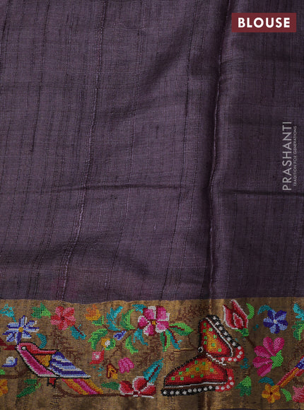 Pastel Peach & Grey Pure Tussar Silk - Embroidery