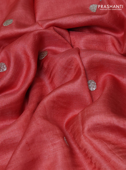 Peach Pure Tussar Silk - Embroidery