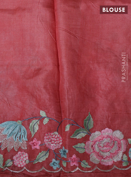 Peach Pure Tussar Silk - Embroidery
