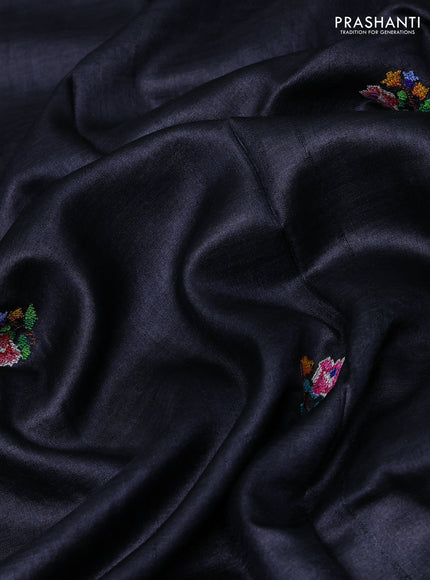 Black Pure Tussar Silk - Embroidery