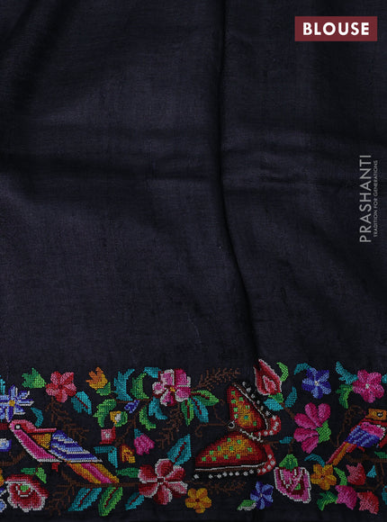 Black Pure Tussar Silk - Embroidery
