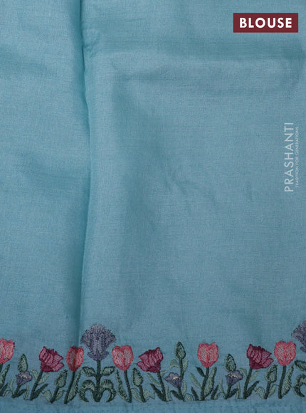 Aqua Blue Pure Tussar Silk - Embroidery