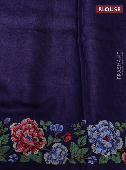 Navy Blue Pure Tussar Silk - Embroidery