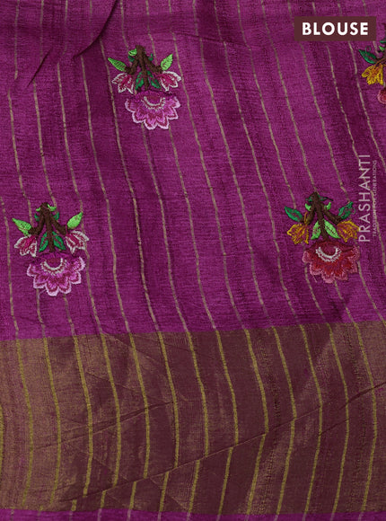Magenta Pink Pure Tussar Silk - Embroidery