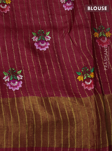 Red Pure Tussar Silk - Embroidery