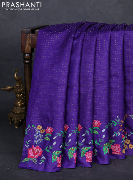 Violet Pure Tussar Silk - Embroidery