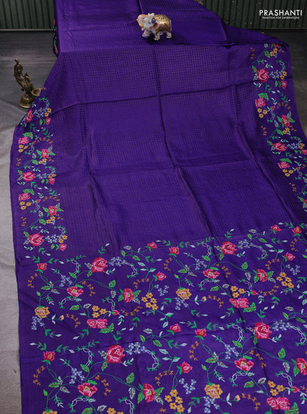 Violet Pure Tussar Silk - Embroidery