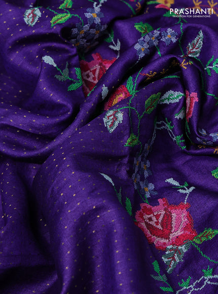 Violet Pure Tussar Silk - Embroidery