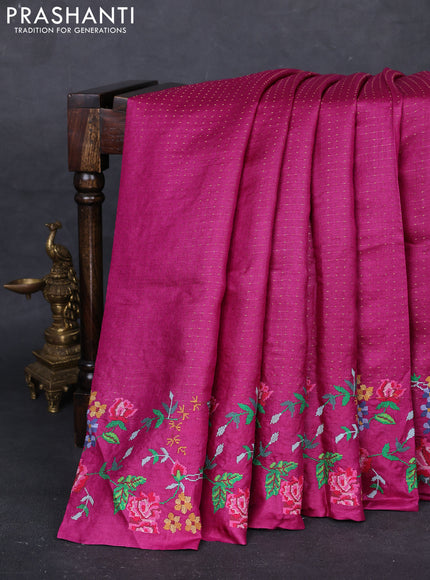 Magenta Pink Pure Tussar Silk - Embroidery