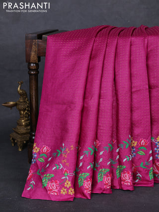 Magenta Pink Pure Tussar Silk - Embroidery